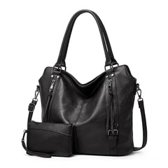 Mayawye Women's PU Leather Large Shoulder Zipper Handbag (Black)