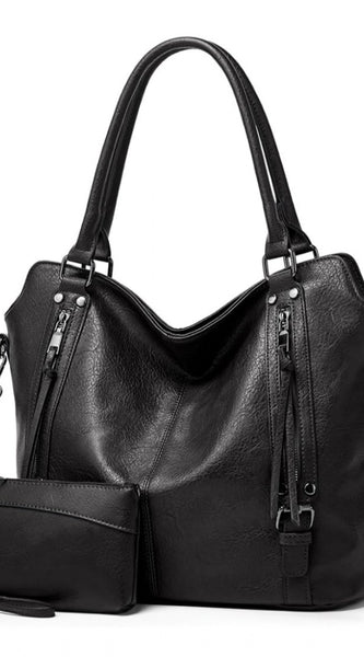 Mayawye Women's PU Leather Large Shoulder Zipper Handbag (Black)