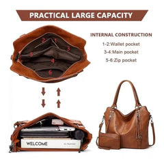Mayawye Women's PU Leather Large Shoulder Zipper Handbag (Brown)