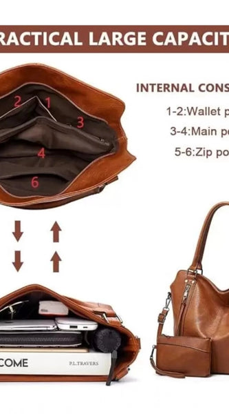 Mayawye Women's PU Leather Large Shoulder Zipper Handbag (Brown)