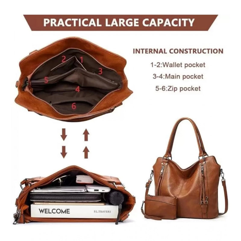 Mayawye Women's PU Leather Large Shoulder Zipper Handbag (Brown)