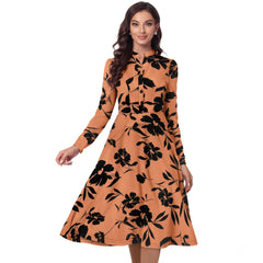 Mayawye Women's Knitting Printed V-Neck Full Sleeve Dress (Orange)
