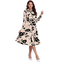 Mayawye Women's Knitting Printed V-Neck Full Sleeve Dress (Cream)
