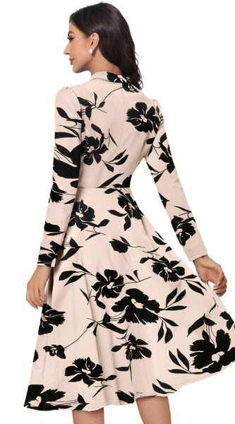 Mayawye Women's Knitting Printed V-Neck Full Sleeve Dress (Cream)