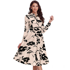 Mayawye Women's Knitting Printed V-Neck Full Sleeve Dress (Cream)