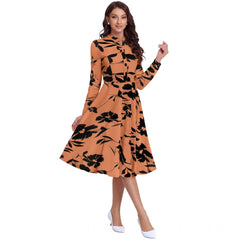 Mayawye Women's Knitting Printed V-Neck Full Sleeve Dress (Orange)