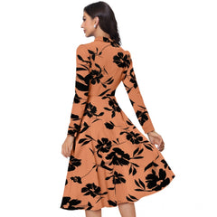 Mayawye Women's Knitting Printed V-Neck Full Sleeve Dress (Orange)