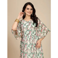 Mayawye Women's Georgette Printed Round Neck Short Sleeve Dress (Pink)