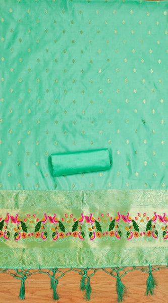 Mayawye Women's Banarasi Silk Printed Unstitched Salwar Suit Material With Dupatta (Seagreen, 3Mtrs)