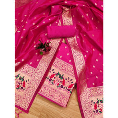 Mayawye Women's Banarasi Silk Printed Unstitched Salwar Suit Material With Dupatta (Pink, 3Mtrs)