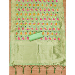 Mayawye Women's Banarasi Silk Printed Unstitched Salwar Suit Material With Dupatta (Pista, 3Mtrs)