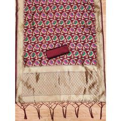 Mayawye Women's Banarasi Silk Printed Unstitched Salwar Suit Material With Dupatta (Maroon, 3Mtrs)