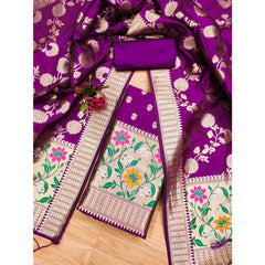 Mayawye Women's Banarasi Silk Printed Unstitched Salwar Suit Material With Dupatta (Purple, 3Mtrs)
