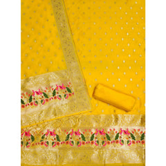 Mayawye Women's Banarasi Silk Printed Unstitched Salwar Suit Material With Dupatta (Yellow, 3Mtrs)