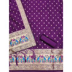 Mayawye Women's Banarasi Silk Printed Unstitched Salwar Suit Material With Dupatta (Purple, 3Mtrs)