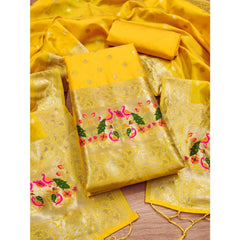 Mayawye Women's Banarasi Silk Printed Unstitched Salwar Suit Material With Dupatta (Yellow, 3Mtrs)