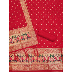 Mayawye Women's Banarasi Silk Printed Unstitched Salwar Suit Material With Dupatta (Red, 3Mtrs)