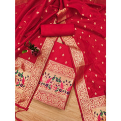 Mayawye Women's Banarasi Silk Printed Unstitched Salwar Suit Material With Dupatta (Red, 3Mtrs)