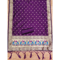 Mayawye Women's Banarasi Silk Printed Unstitched Salwar Suit Material With Dupatta (Purple, 3Mtrs)