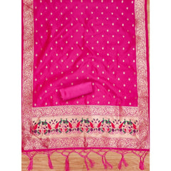 Mayawye Women's Banarasi Silk Printed Unstitched Salwar Suit Material With Dupatta (Pink, 3Mtrs)