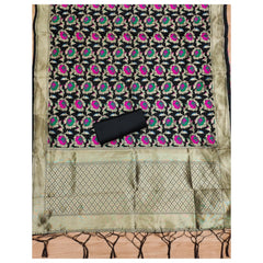 Mayawye Women's Banarasi Silk Printed Unstitched Salwar Suit Material With Dupatta (Black, 3Mtrs)