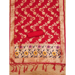 Mayawye Women's Banarasi Silk Printed Unstitched Salwar Suit Material With Dupatta (Red, 3Mtrs)