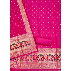 Mayawye Women's Banarasi Silk Printed Unstitched Salwar Suit Material With Dupatta (Pink, 3Mtrs)