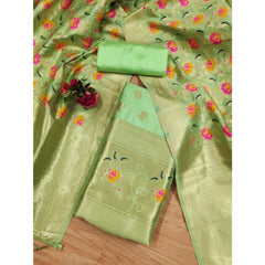 Mayawye Women's Banarasi Silk Printed Unstitched Salwar Suit Material With Dupatta (Pista, 3Mtrs)