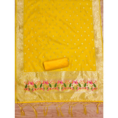 Mayawye Women's Banarasi Silk Printed Unstitched Salwar Suit Material With Dupatta (Yellow, 3Mtrs)