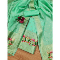 Mayawye Women's Banarasi Silk Printed Unstitched Salwar Suit Material With Dupatta (Seagreen, 3Mtrs)