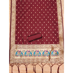 Mayawye Women's Banarasi Silk Printed Unstitched Salwar Suit Material With Dupatta (Maroon, 3Mtrs)