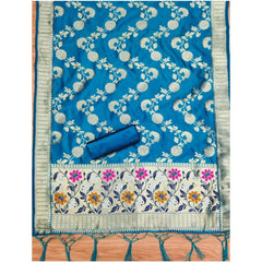 Mayawye Women's Banarasi Silk Printed Unstitched Salwar Suit Material With Dupatta (Blue, 3Mtrs)
