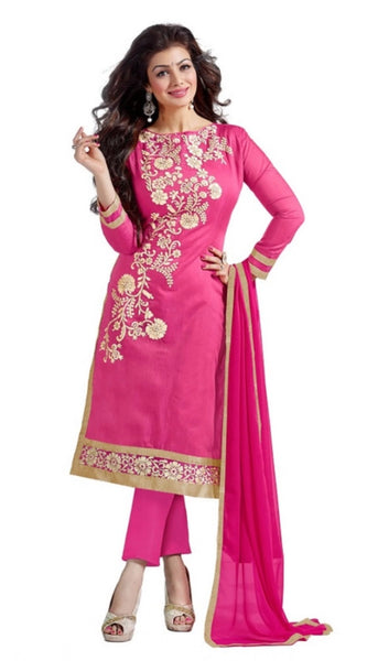 Mayawye Women's Chanderi Unstitched Salwar Suit-Material With Dupatta (Pink,2 Mtrs)