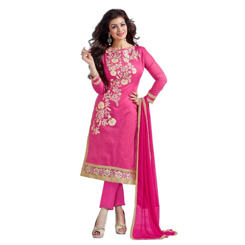 Mayawye Women's Chanderi Unstitched Salwar Suit-Material With Dupatta (Pink,2 Mtrs)