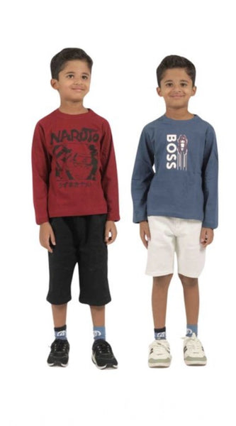 Mayawye Pack of 2 Boy's Cotton Printed Full Sleeve T-Shirt's (Multicolor)