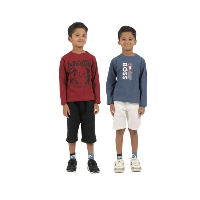 Mayawye Pack of 2 Boy's Cotton Printed Full Sleeve T-Shirt's (Multicolor)