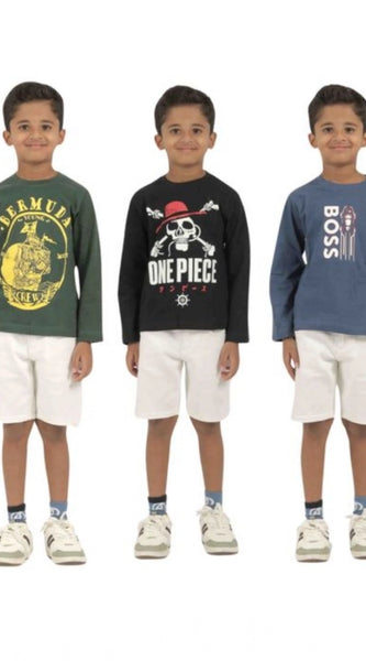 Mayawye Pack of 3 Boy's Cotton Printed Full Sleeve T-Shirt's (Multicolor)