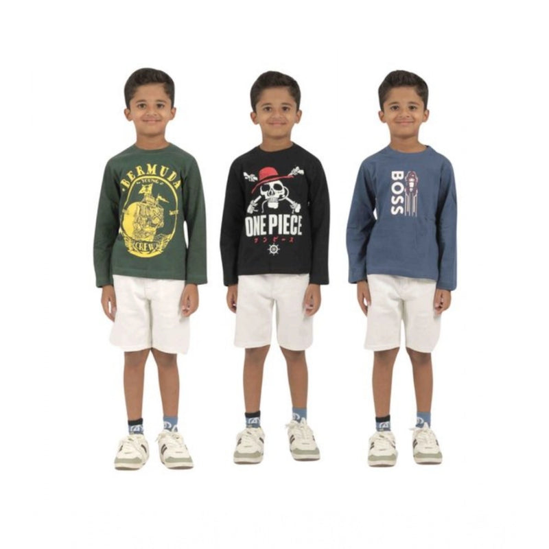 Mayawye Pack of 3 Boy's Cotton Printed Full Sleeve T-Shirt's (Multicolor)