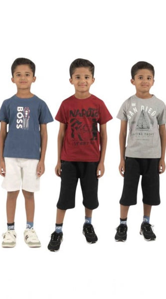 Mayawye Pack of 3 Boy's Cotton Printed Short Sleeve T-Shirt's (Multicolor)