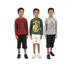 Mayawye Pack of 3 Boy's Cotton Printed Full Sleeve T-Shirt's (Multicolor)