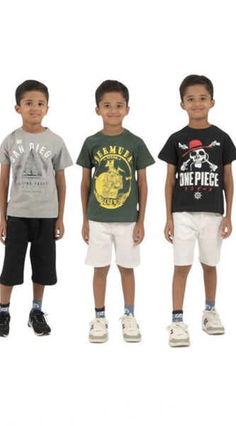 Mayawye Pack of 3 Boy's Cotton Printed Short Sleeve T-Shirt's (Multicolor)