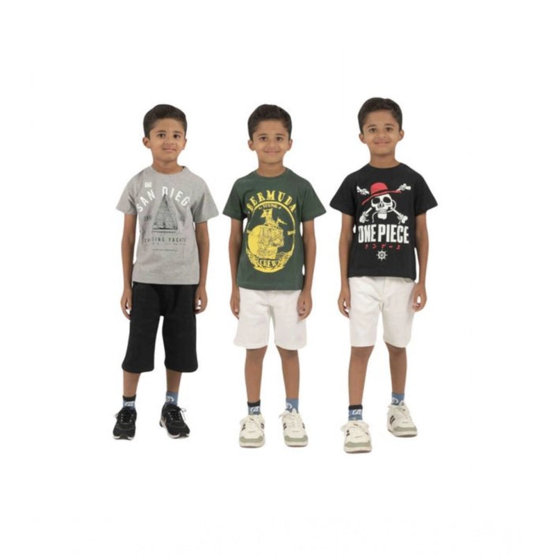 Mayawye Pack of 3 Boy's Cotton Printed Short Sleeve T-Shirt's (Multicolor)