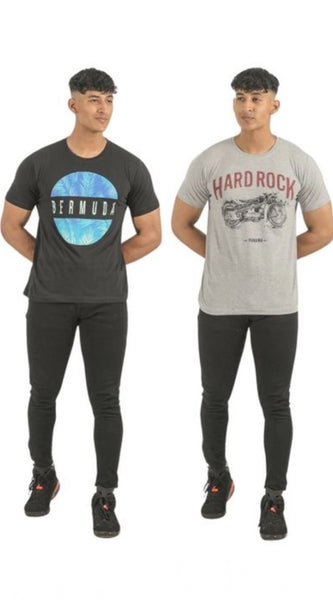 Mayawye Pack of 2 Men's Casual Cotton Printed Short Sleeve Tshirts (Multicolor)