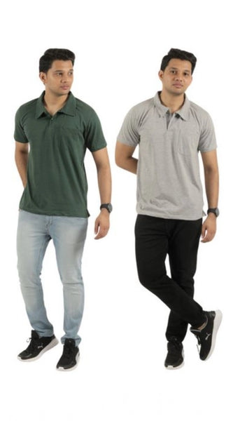 Mayawye Pack of 2 Men's Casual Cotton Solid Short Sleeve Tshirts (Multicolor)