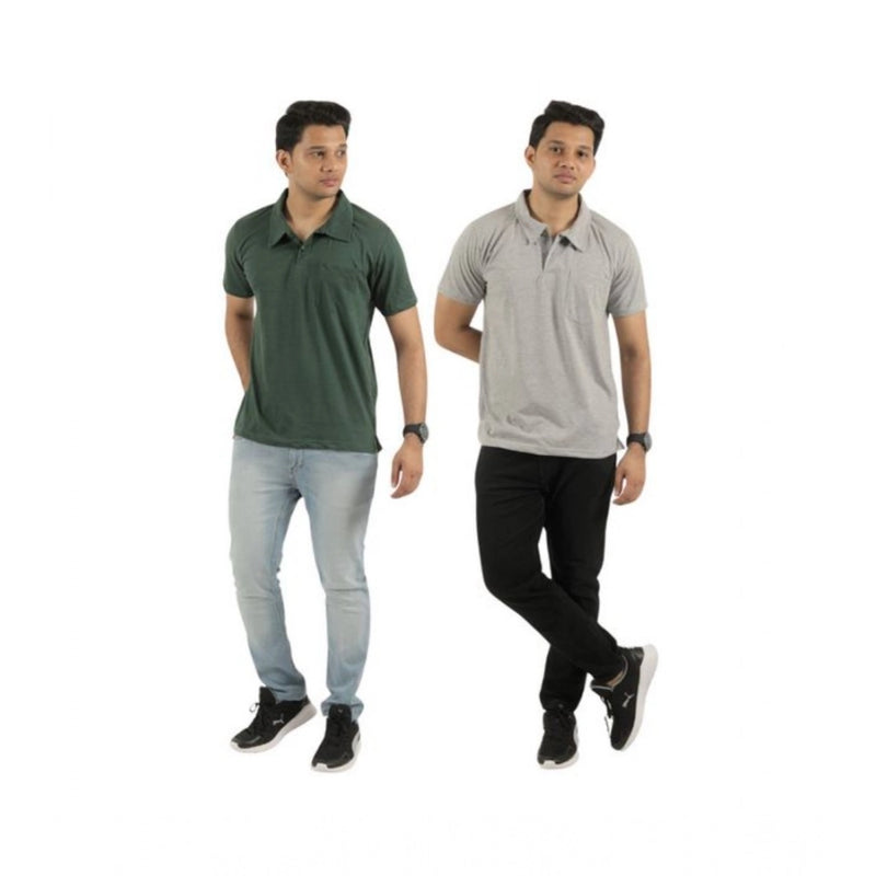 Mayawye Pack of 2 Men's Casual Cotton Solid Short Sleeve Tshirts (Multicolor)