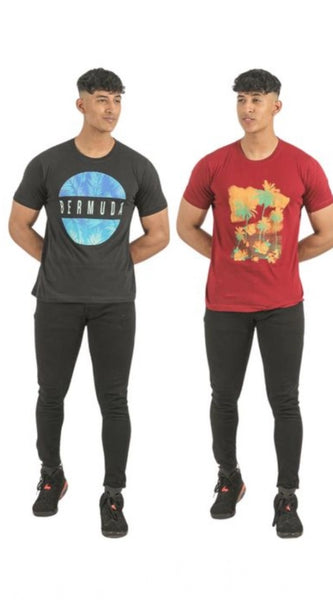 Mayawye Pack of 2 Men's Casual Cotton Printed Short Sleeve Tshirts (Multicolor)
