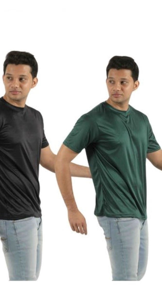 Mayawye Pack of 2 Men's Casual Polyester Blend Solid Short Sleeve Tshirts (Multicolor)