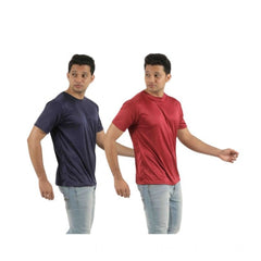 Mayawye Pack of 2 Men's Casual Polyester Blend Solid Short Sleeve Tshirts (Multicolor)