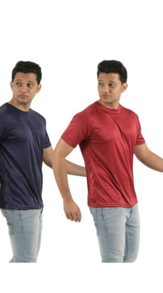 Mayawye Pack of 2 Men's Casual Polyester Blend Solid Short Sleeve Tshirts (Multicolor)