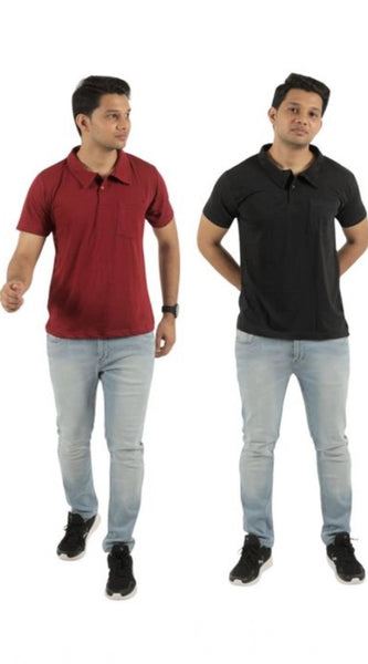 Mayawye Pack of 2 Men's Casual Cotton Solid Short Sleeve Tshirts (Multicolor)